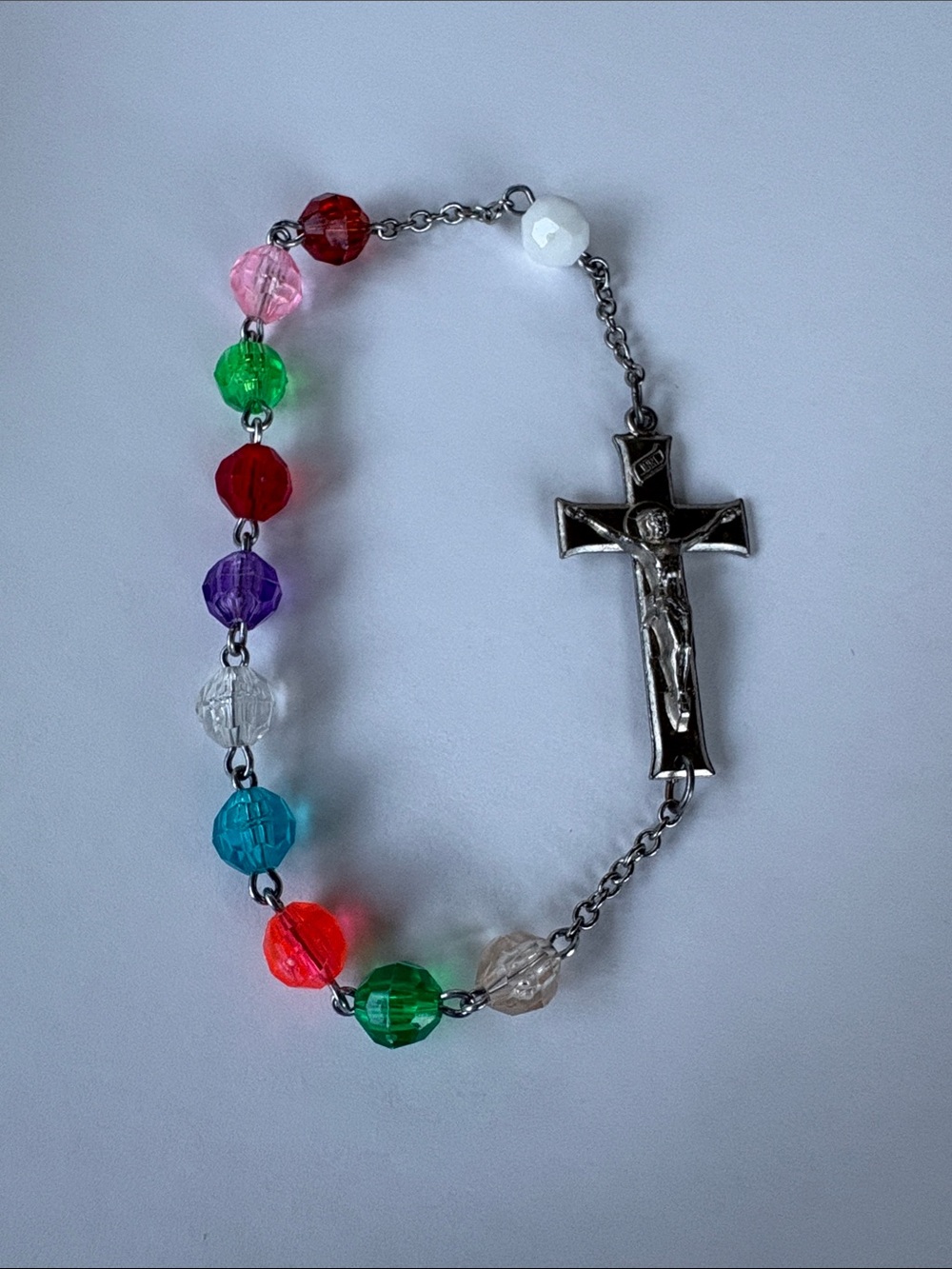 Vintage-Style Colorful One-Decade Rosary / Tenner with Crucifix